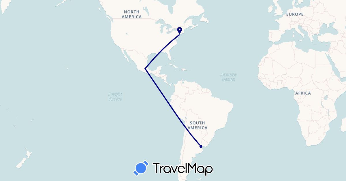 TravelMap itinerary: driving in Argentina, Mexico, United States (North America, South America)